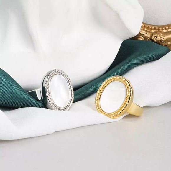 NEW 925 Sterling Silver Vintage Oval Iridescent Shell Adjustable Ring - Picture 5 of 9